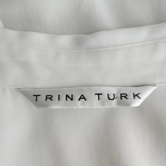 Trina Turk Shirt White Sleeveless Button Up Collared Pocket Tank Top - Picture 5 of 7